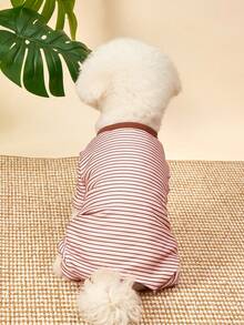 PETSIN 1件宠物猫狗通用经典时尚粉色条纹弹力针织舒适柔软狗狗四肢服装腹部保护