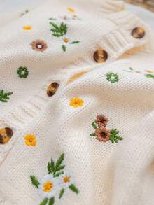 SHEIN Young Girl Loose Casual Comfortable Round Neck Floral Print Sweater And Pants Set Children Cardigan Girls Spring And Autumn Suit Kids Sweaters For Girls Button Girl 3 Pieces Set Girl Knit Set  Fashion - Apricot - View 9