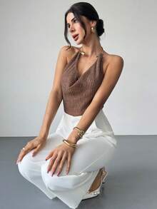 Firerie Women's Elegant Charm Sexy Fashion Holiday Party Valentine's Date Commute Urban Chic Metal Halter Backless Dress - Brown - View 4