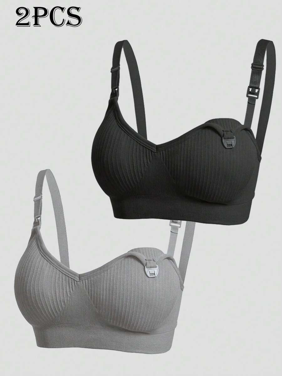 Moonlight&Mama 2pcs Maternity Seamless Non-Sagging Nursing Bras, Solid Color - Multicolor - View 1