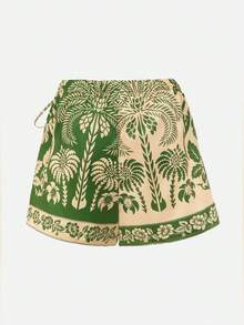 Swim Oasis 女士热带印花系带裹身短裤罩衫，休闲度假 - 彩色 - 查看 6