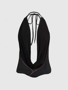 ROMWE Grunge Punk Spring/Summer Graphic Black  Bustier Fishbone Seam Allover Print Fitted Crop Top - Black - View 2