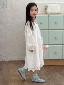 DAZY Young Girls V-Neck Lace Casual Long Sleeve Korean Style Dress - White - View 7