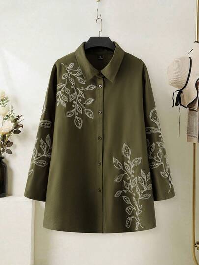 Veilorie 大码女式休闲度假风宽松阿拉伯风格花卉刺绣上衣，春秋季