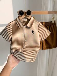 SHEIN 两件套/经济实惠的休闲运动学院风彩色条纹Polo衫和卡其色梭织短裤套装，适合日常穿着、运动、郊游、校园活动、聚会、节日庆典、拍照、返校季、春夏穿着。 - 彩色 - 查看 7