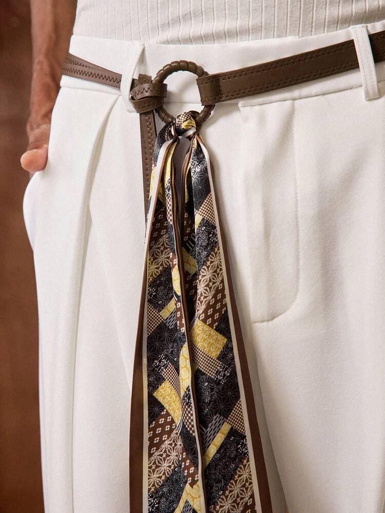 Men's Fashion Casual Loose Fit Suit Pants Couple Decorative Belt White Pants Brown Belt Belt With Scarf Pants Accessories