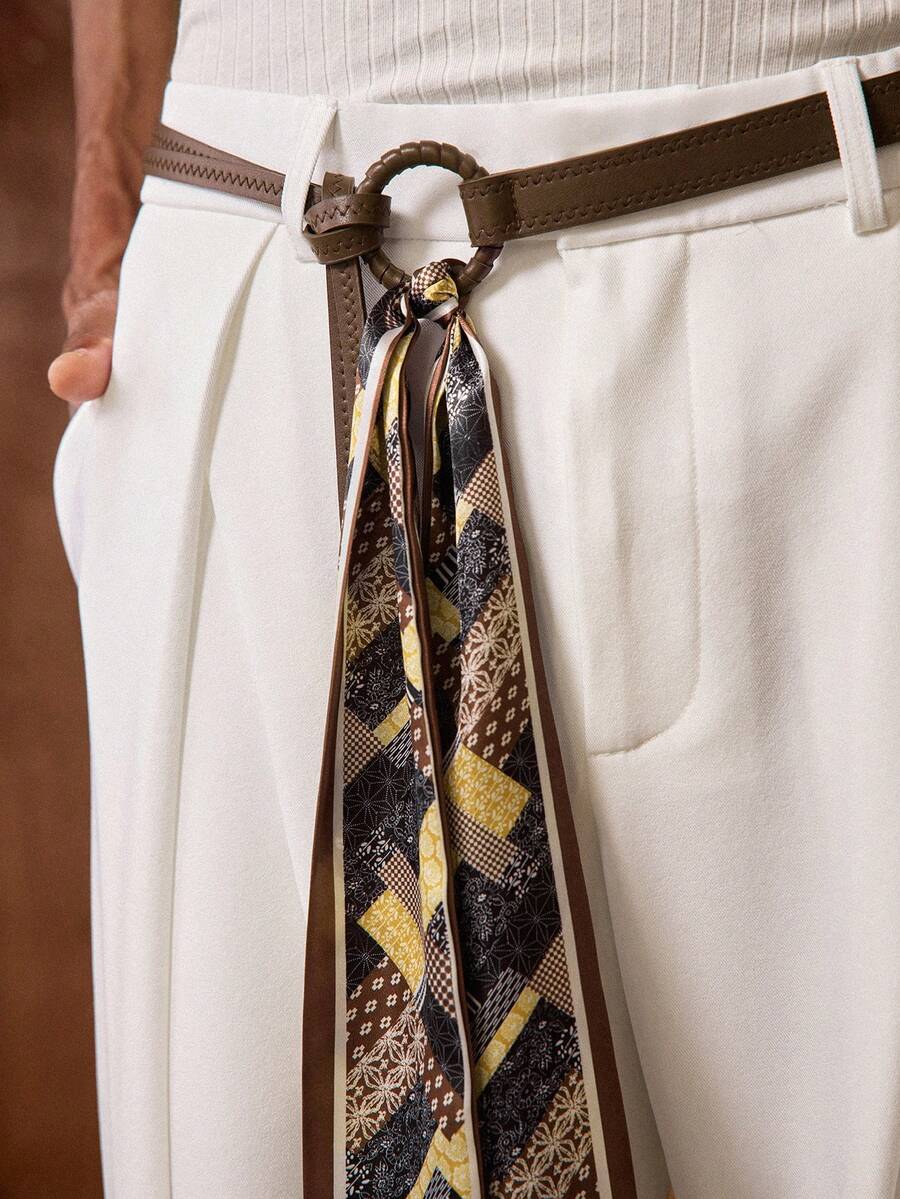 AKNOTIC 男士时尚休闲宽松西装裤 - 杏色 - 查看 1