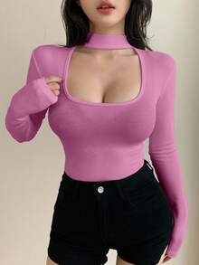 DAZY Áo croptop ngắn tay cổ vuông ôm sát dành cho nữ, phong cách mùa hè Y2K - Hồng - Xem 6