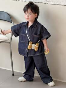 DAZY Bộ áo sơ mi cổ bẻ và quần jeans dáng rộng cho bé trai. - Rửa tối - Xem 10