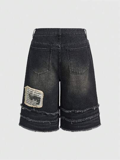 Grunge Punk Y2K Retro Street Chic Unisex Loose Fit Distressed Hem Casual Denim Shorts