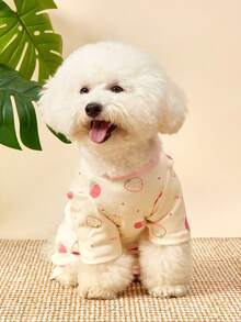 PETSIN 1件宠物猫狗通用可爱粉色草莓图案印花弹力针织舒适柔软狗狗四肢服装腹部保护