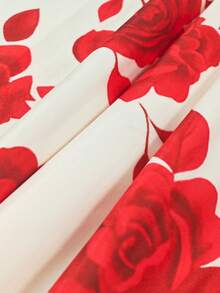 SHEIN Franclia 玫瑰花卉装饰，浪漫氛围吊带中长连衣裙（女款） - 紅白色 - 查看 8