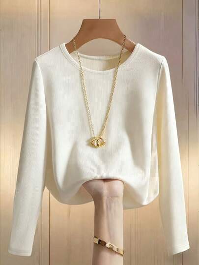 Franclia 优雅纯色圆领修身长袖T恤