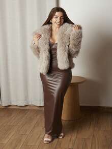 Lupita Cardoza Fashionable Solid Color Faux Fur Coat For Autumn/Winter - Grey - View 3