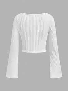 SHEIN MOD 3 pezzi Magliette da donna a maniche corte a balze con collo rotondo, in colore unito in pile, adatte per autunno/inverno, abbinabili, romantiche, eleganti, versatili, confortevoli, chic - Multicolore - Visualizzare 4