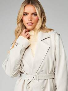 MISSGUIDED Manteau trench classique à double boutonnage avec ceinture et larges revers pour la tenue extérieure d'automne et d'hiver - Kaki - Voir 6