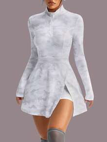 Dewbera 迷彩印花长袖开衩下摆运动连衣裙 - 彩色 - 查看 6