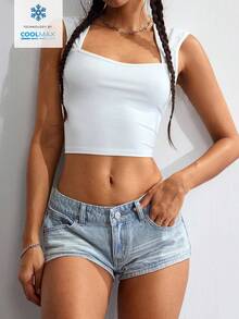Rivivi 女款簡約性感日常夜店海灘淺藍色牛仔短褲 夏季牛仔短褲 - 淺色水洗藍 - 查看 4
