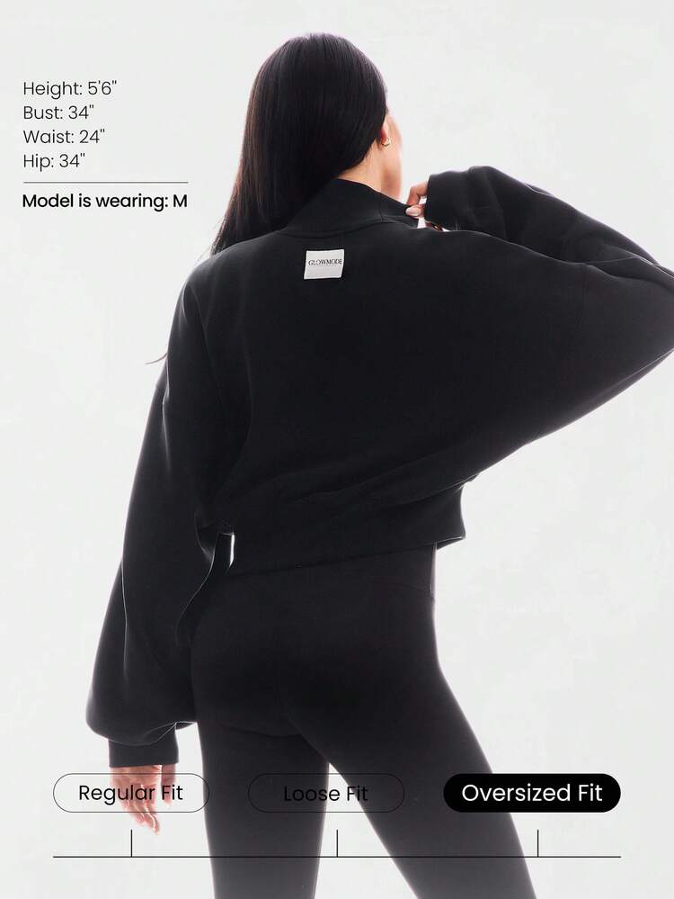 Modal Soft Warm Curved Bubble Hem Waist Length Oversized Ribbed Cuffs High Neck Pullover Sweatshirt Daily