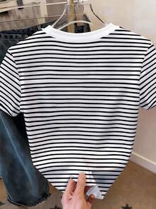 Resyla 女士休闲条纹圆领短袖T恤，夏季
