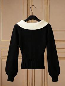 SHEIN Franclia Áo len cổ cao tay phồng phối màu hình thoi lấy cảm hứng từ các blogger. - Nhiều màu - Xem 2