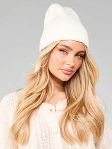 MISSGUIDED Chunky Cable Knit Beanie Hat Winter Warm Knitted Cap For Cold Weather Outdoor Daily Casual Wear - Beige - View 1