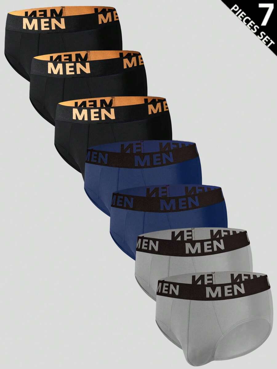 7pcs/Pack Men's Letter Print Casual Comfortable Daily Wear Briefs - Multicolor - View 1