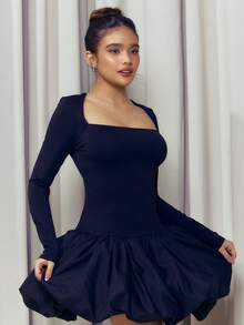 Criza Taa Women's Long Sleeve Flare Collar Peplum Elegant Bodycon Dress, Suitable For Romantic Date, Party, Evening Out, Bridesmaid Dress, Christmas, Goddess Dress