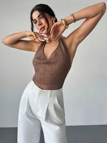 Firerie Women's Elegant Charm Sexy Fashion Holiday Party Valentine's Date Commute Urban Chic Metal Halter Backless Dress - Brown - View 5