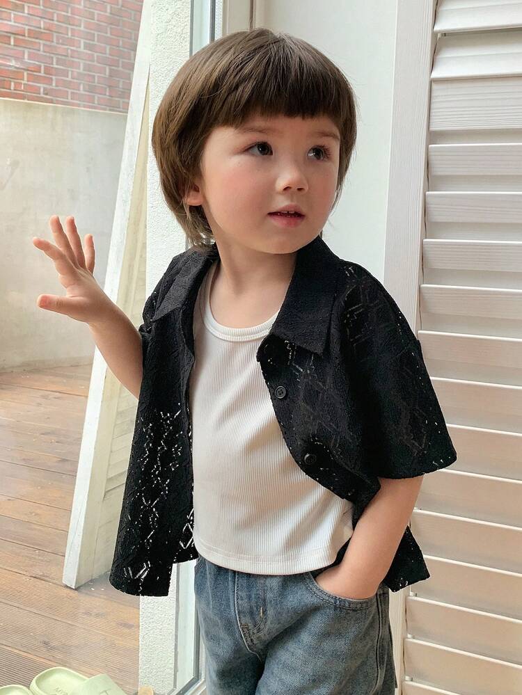 Toddler Boys' Solid Color Lace Casual Top