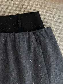 Franclia 灰色羊毛混纺亮片装饰高端时尚法式风格纽扣前开襟女装 - 深灰色 - 查看 3