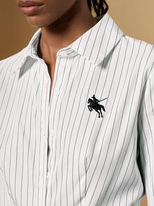 Briarwyn Camisa Casual Feminina com Cintura Marcada de Manga Longa com Botões, Adequada para Outono/Inverno, Camisa Listrada - Preto e Branco - Visão 6