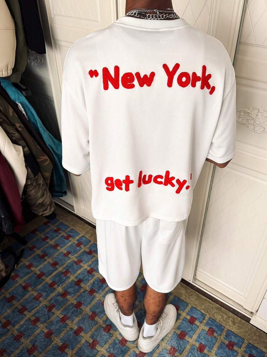 PAVTROS Men's Casual Slogan Embroidered Short Sleeve T-Shirt And Shorts Set, Summer - White - View 1