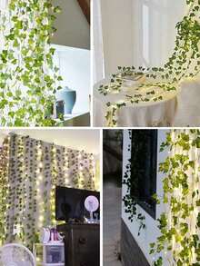Artificial Ivy Leaf Plants With LED Light String, AA Battery Box Or 8 Modes USB Powered Green Vine Garland Chandelier For Wall Party Wedding Room Home Kitchen Indoor Outdoor Holiday Decoration (Batteries Not Included)