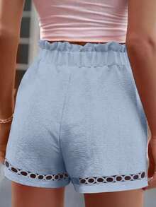 EMERY ROSE 2025 Plus Size Women's Summer Lace Trim Waist Tie Pocket Casual Shorts - Blue - View 2