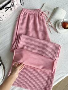 Comfortcana Quần dài kẻ caro in họa tiết tổ ong cỡ lớn, có dây rút, thích hợp mặc hàng ngày và mặc khi trở lại trường, mùa thu/đông - Hồng - Xem 6
