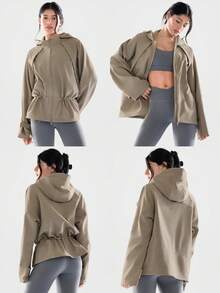 GLOWMODE Wild One 防水保暖透气可调节腰部袖口连帽抓绒外套户外徒步日常穿着 - 卡其色 - 查看 8