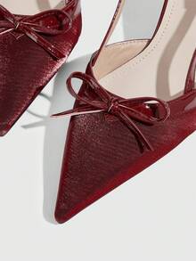 CUCCOO SZL Women's Fashionable Elegant Party Pumps With Bow Decor Pointed Toe Valentine's Day - Red - View 6