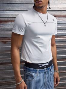 AXEPEAK 男士休闲宽松圆领T恤，白色，带刺绣贴片，夏季款 - 白色 - 查看 5