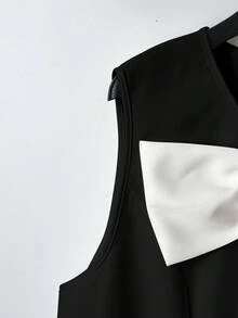 SHEIN LUNE CURVE Plus Size Casual Elegant Comfortable Bow Tie Commute Mid-Length Elegant Round Neck Dress - Black and White - View 5