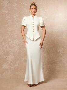 Lumalex Áo blazer nữ mùa xuân hè cổ bèo tay phồng, eo thắt, cúc kim loại, thanh lịch, sang trọng, thích hợp cho kỳ nghỉ xuân hè, ngày lễ tình nhân, lễ hội, đám cưới trên bãi biển, tiệc dự tiệc, tiệc tối sang trọng, phù dâu, đám cưới và sự kiện, đi chơi, kỳ nghỉ thanh lịch, tiệc tối sang trọng dành cho phụ nữ, tiệc tùng, lễ hội, dã ngoại, ngoài trời, tiệc tùng nhiều lớp, mùa cưới, tiệc chiêu đãi, tiệc sinh nhật. - Màu be - Xem 8