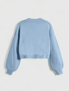 Strawberry Shortcake | ROMWE Women's Strawberry & Portrait Embroidered Button-Front Cardigan - Baby Blue - View 2