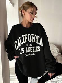 EURMUSE Women's Casual Letter Print Sweatshirt, Autumn/Winter - Black - View 5