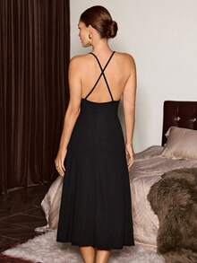 Slumberist Fashionable,,Intellectual & Black Spaghetti Strap Fitted Lace Nightgown For Women,Summer Elegant See Through Night Out Sleepwear Dress - Black - View 2