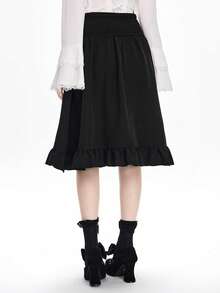 ROMWE Grunge Punk Chân váy nữ kiểu Gothic tối màu Y2K cạp cao in hình lâu đài thắt eo. - màu đen - Xem 3