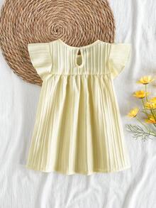 SHEIN Vintaside Kids 女嬰幼兒/新生兒 0-3 歲休閒可愛甜美荷葉袖洋裝，適合春夏季日常穿著 - 粉色 - 查看 2
