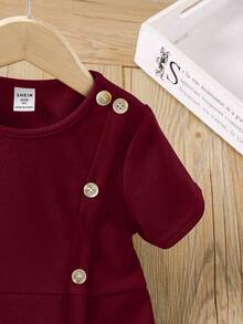 SHEIN Young Girl Elegant & Casual Round Neck Pullover Split Design Mid-Length Dress - Burgundy - View 5