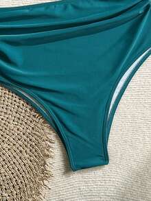 Swim Lushoire Bikini 2 pièces en tissu métallique pour femmes, décontracté, vacances, plage, fête - Bleu canard - Voir 7