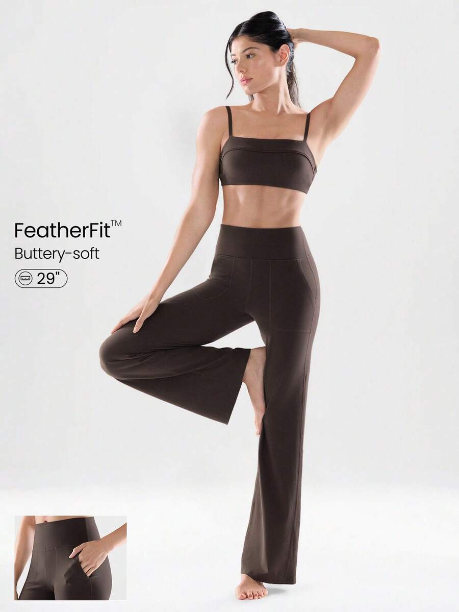 GLOWMODE 29" FeatherFit™ Ease Into It Wide Leg Ultra High-Waist Leggings With Pocket Fall - Brown - View 1