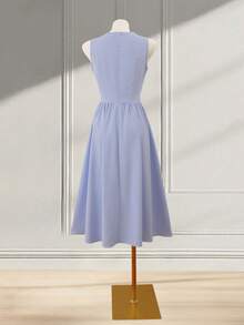 Franclia 女士休闲条纹无袖修身连衣裙，蓝白相间，春夏款 - 藍色 - 查看 2